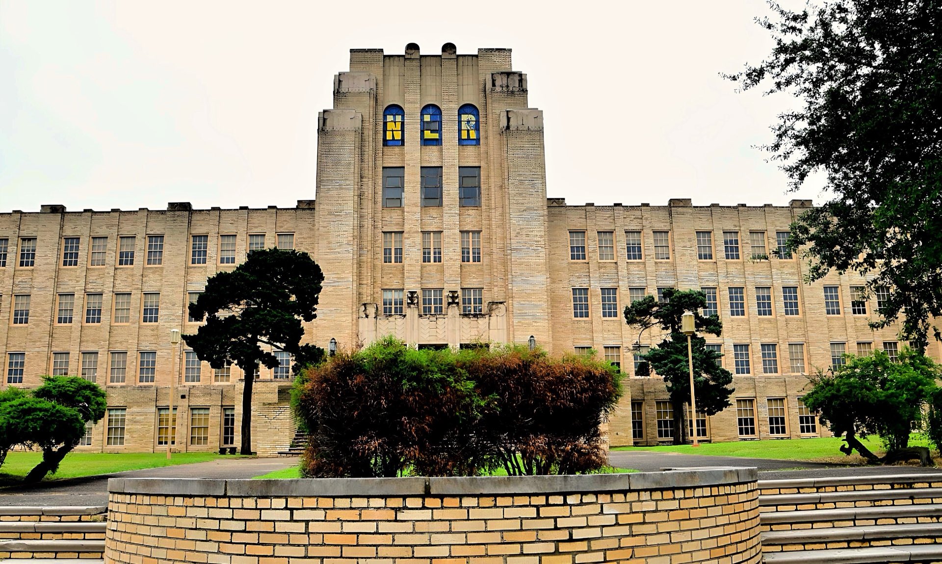 Ole Main, the historic North Little Rock High School building, with NLR spelled in the tower windows